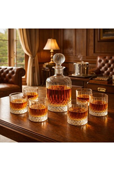 COCEM 7 Parça Şerbetlik Seti 1.2 L Cam Karaf + 6 Bardak Kristal Kesme Cam Ram...