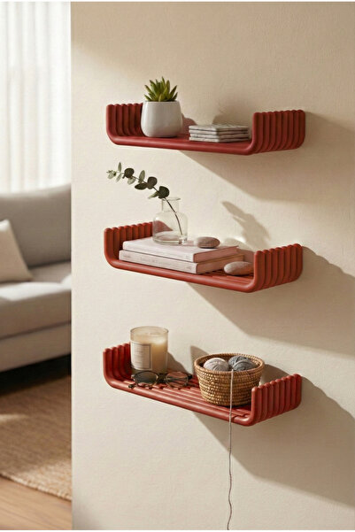 Puffin Design Flat Dekoratif Duvar Rafı 1 adet (Terracotta Renk)