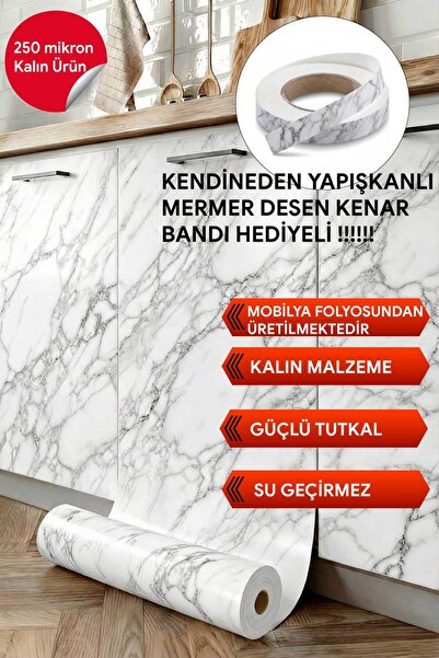 FixCaps 48 CM X 7 METRE Mermer Desenli Kendinden Yapışkanlı Kalın Duvar,Mobil...