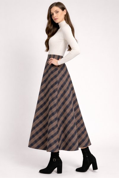 PINTORE Women's Plaid Patterned Long Skirt