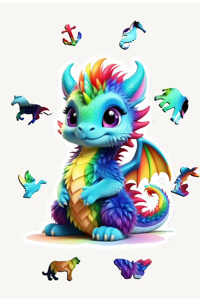 NCPUZZLES Colorful Friends Special Series, Dragon, 14 Piece Wooden Puzzle, Fi...
