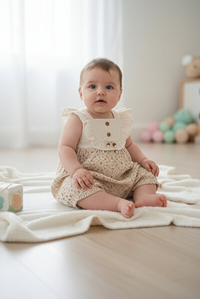 Butik Baby Beaded Ruffle Collar Muslin Jumpsuit