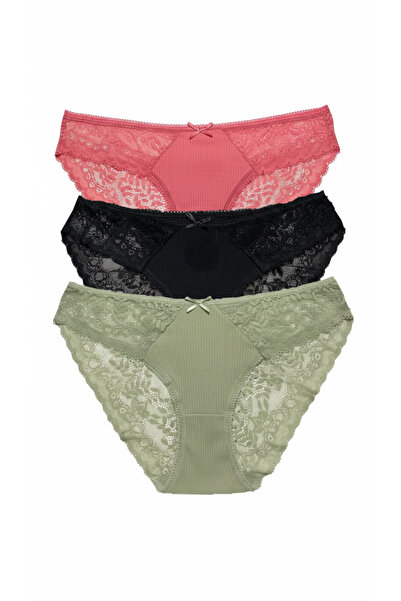Papatya Dantel Detaylı Normal Bel Kadın Külot 3’lü Paket