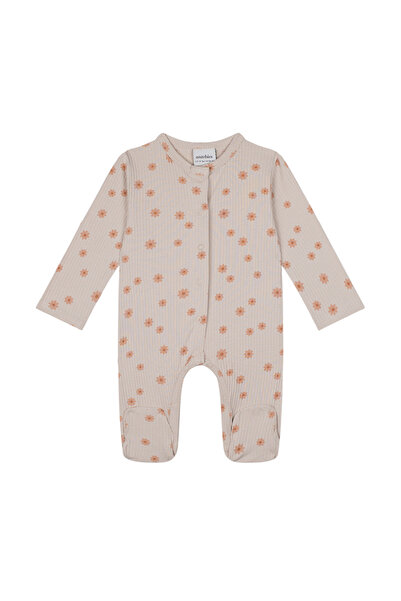 Antebies Beige Bamboo Fabric Long Sleeve Baby Girl Romper with Booties