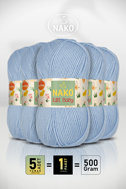 NAKO Elit Baby - 6723 Gök Mavi - 5'li Paket - 100gr/250m - Bebek İpi - Anti P...