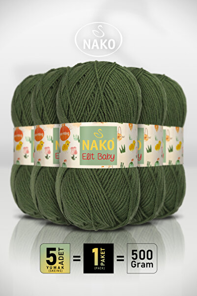NAKO Elit Baby - 10665 Çam Yeşil - 5'li Paket - 100gr/250m - Bebek İpi - Anti...