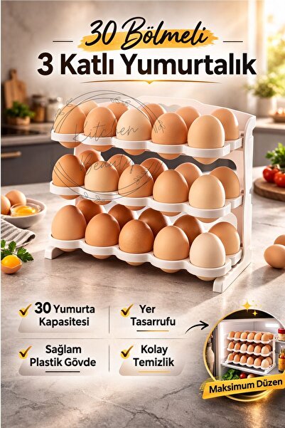 Kitchen Beauty 3 Katlı 30 Bölmeli Yumurtalık Düzenleyici Raf 24,5x17x21 cm Te...