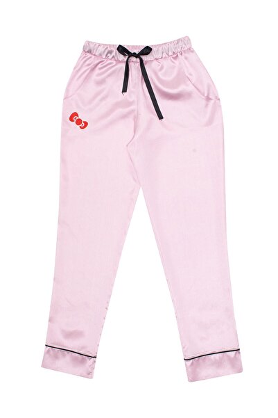 Hello Kitty Lisanslı Düğmeli Saten Pantolonlu Pijama Takımı