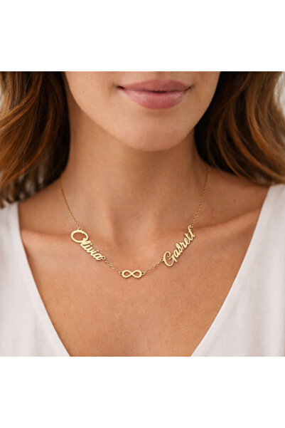 Soleildor 925 ayar Orijinal Gümüş Kişiye Özel iki İsimli Sonsuzluk Gümüş Kolye