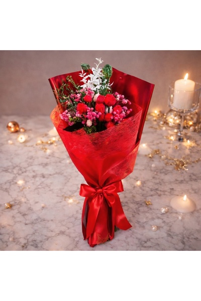 velve Buchet floral Rosalia, mini trandafiri criogenati stabilizati, broom, l...