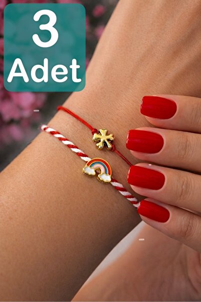 BeryDenz 3 Adet Gökkuşağı ve Yonca Marteniçka Şans bileklik Seti (Katlı, Hedi...