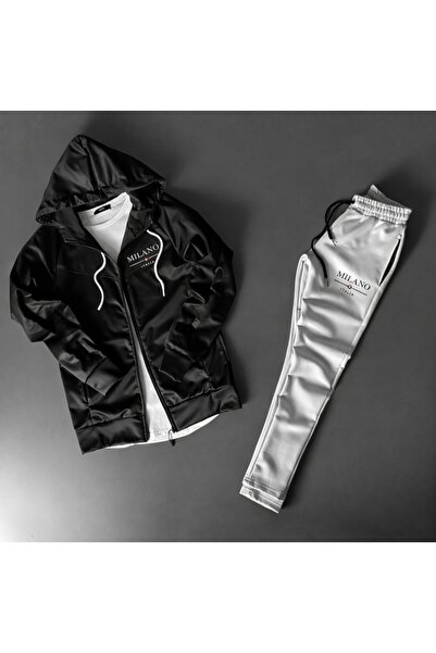 NOFLEN Σετ φόρμας Milano με στάμπα Scuba Hooded σε μαύρο και γκρι χρώμα