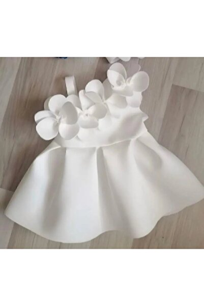ENES STORY Kız Çocuk Beyaz Çiçekli Elbise Baloonn kids