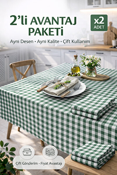 MUK's 2'Li Paket Küçük Kare Desen Pötikareli Masa Örtüsü, Sofra Bezi, Piknik ...