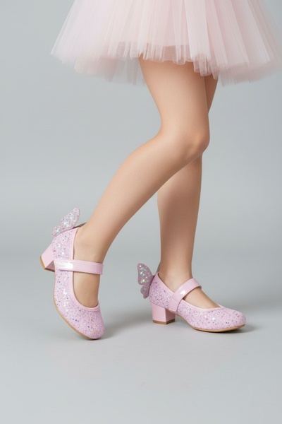 PATİK BEBE Kız Çocuk Lila Renk Topuklu Kelebekli Şık Abiye Ayakkabı