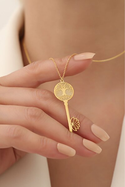 Nox Jewelry 14 Ayar Altın Mikron Kaplama Hayat Ağacı Anahtar Gümüş Kolye – Lo...