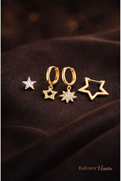 Richard Jewell KADIN ÇELİK YILDIZLI DÖRTLÜ KÜPE SETİ RENK ATMAZ