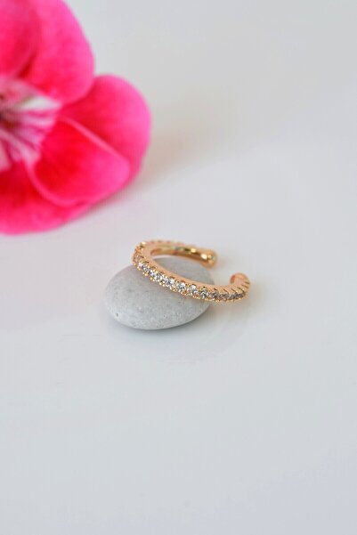 Mu Minamu İnce Taşlı Earcuff Sıkıştırma Kıkırdak Küpesi