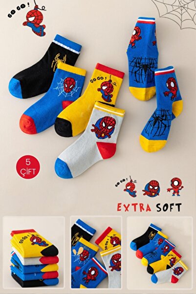 YASYAS 5 Pairs of Children's Socks Set with Cartoon Spider Characters