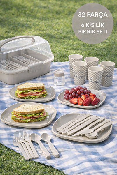 MEDUSHOP 6 Kişilik 32 Parça Piknik Seti-Mikrodalga Uyumlu Bulaşık Makinasında...