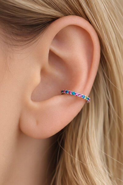 Sacce Scarves&Accessories Multicolor Çok Renkli İnce Taşlı Earcuff Sıkıştırma...