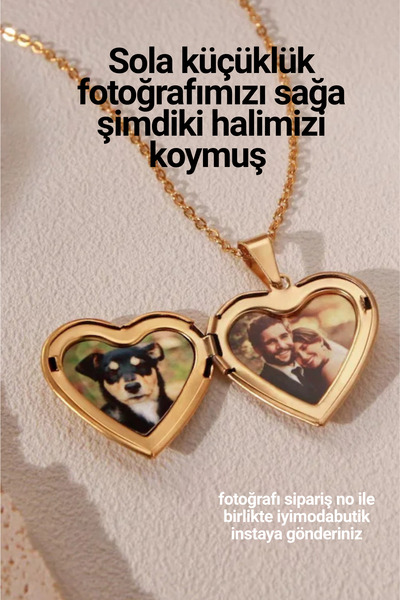 İYİ MODA Kalpli Kapaklı Resimli Kolye - Hiç Çıkarma Kolyesi - Anı Kolyesi - F...