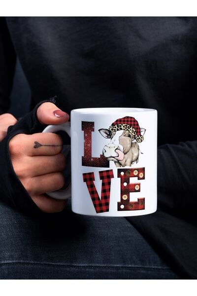Eylül Design الحب مكتوب البقرة والمرح مكتوب تصميم خاص القدح كوب مضحك القدح كو...