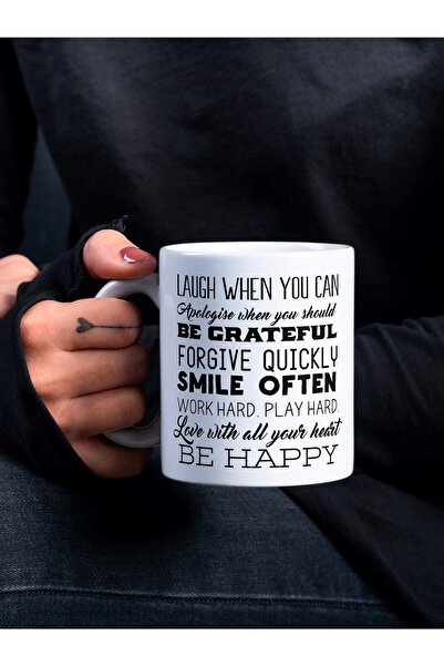 Eylül Design Happy Life Rules Special Design Printed Mug Tea-Coffee Cup