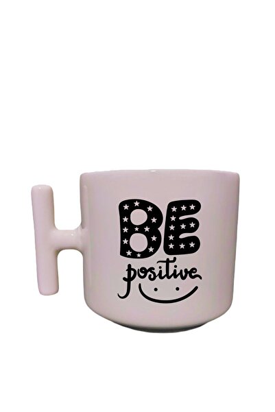 Eylül Design مج مكتوب عليه Be Positive بلون كريمي على شكل حرف T، تصميم خاص، ك...