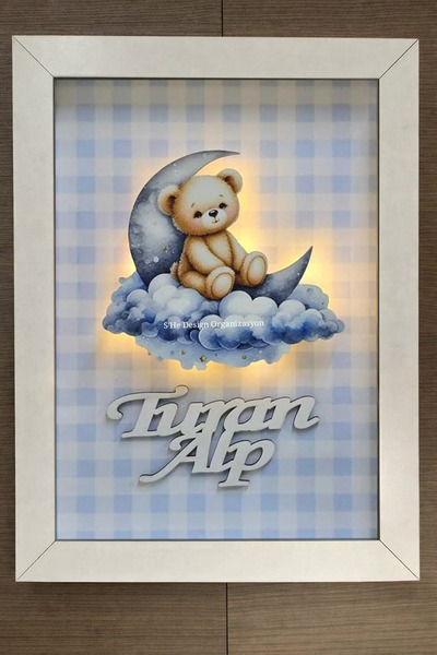 s'he design organizasyon LEDLİ AHŞAP OBJELİ KAPI SÜSÜ /ERKEK BEBEK İSMİNE ÖZE...