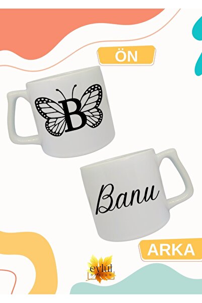 Eylül Design Letter B Black Butterfly Name Written Double-Way Printed Luxury ...