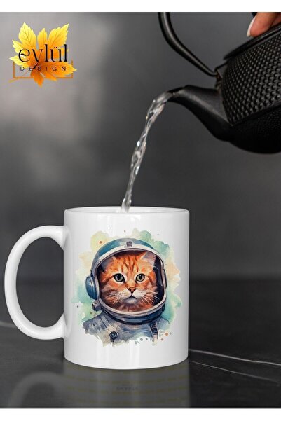 Eylül Design Astronaut Cat Themed Cute Special Design Printed Mug Cup Gift Cup