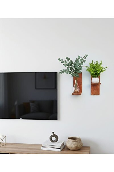 DiYer Natura Atölye Masif Ahşap 2'li Dekoratif Duvar Rafı ve Anahtarlık Seti