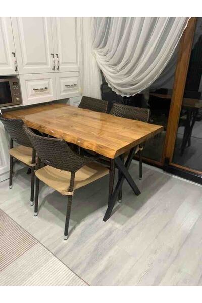 Genel Markalar Ahşap Kütük Yemek Masası Mutfak Masası 100 80 Cm Sandalyeler H...