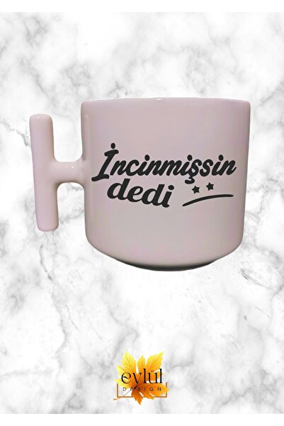 Eylül Design Fun Cream Color T-Handle Special Design Printed t Mug Cup with t...