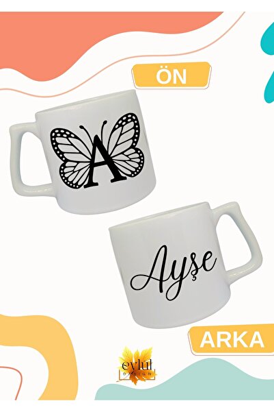 Eylül Design A Harfi Siyah Kelebekli İsim Yazılı Çift Yön Baskılı Lüks Serami...