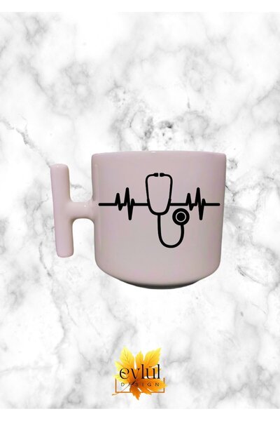 Eylül Design كوب لاتيه مصنوع من الزجاج ذو لون كريمي ومقبض على شكل حرف T للطبي...