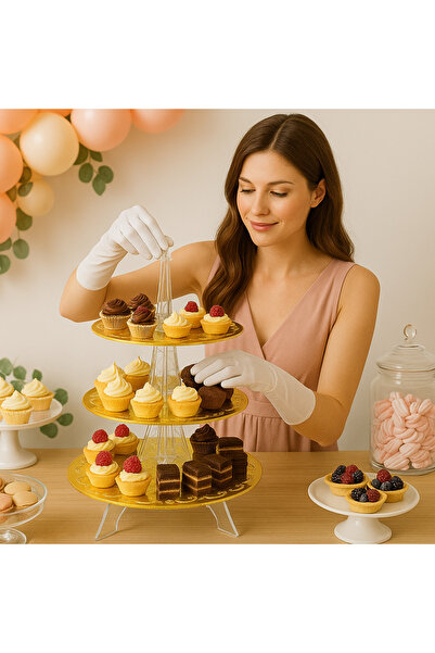 OEM 3-tier removable cake and muffin stand made of Sheer plexiglass with gold...