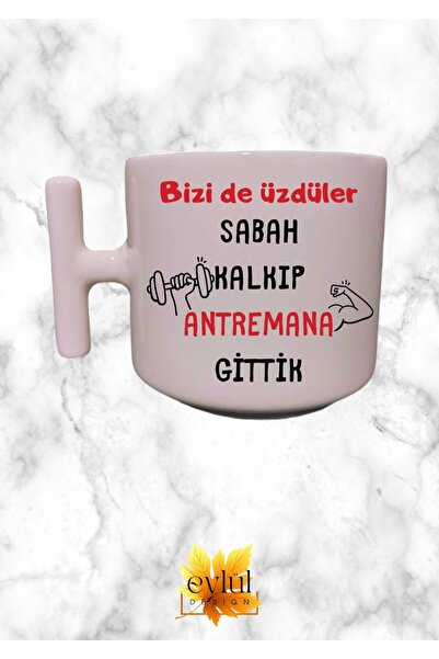 Eylül Design Gym Themed They Made Us Sad Too Written Fun Cream Color T Handle...
