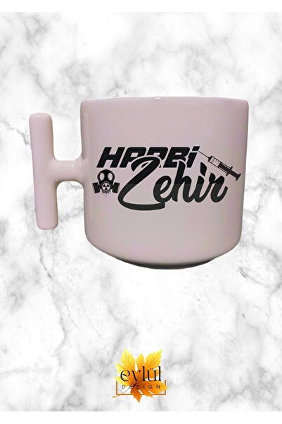 Eylül Design Harbi Poison Written Fun Cream Color T-Handle Special Design Pri...