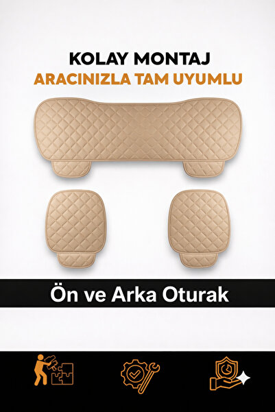 TROBUS 3 Piece Quilted Seat Car Seat Cover Faux Leather – Non-Slip, Front and...