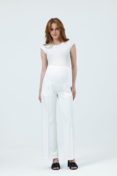 KATLİN MATERNİTY WEAR Maternity Wide Leg Adjustable Waist Fabric White Pants ...
