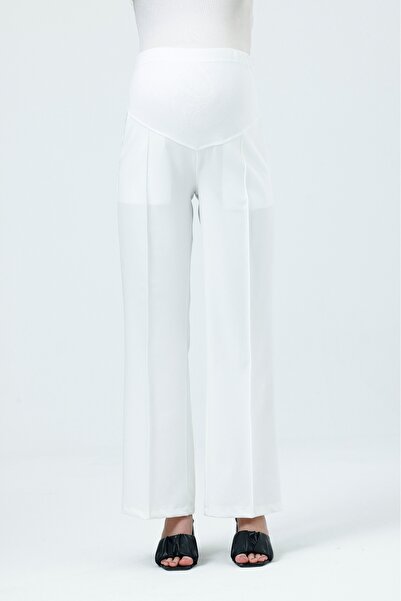KATLİN MATERNİTY WEAR Pantaloni albi din material textil cu talie reglabilă p...