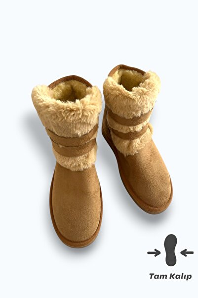 Noliva Kadın Taba Süet Bot Içi Kürklü Yüksek İnce Taban Kışlık Bot