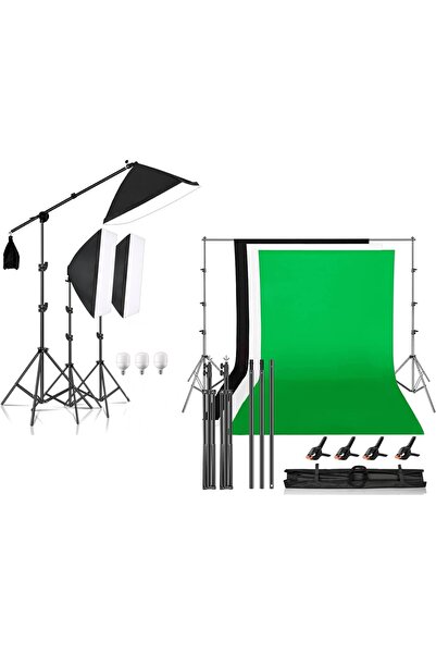 AZT Ürün Reklam Stüdyo Fotograf 50x70cm Softbox 195w Sürekli Işık 2x3mt Beyaz...