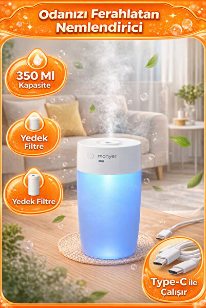 Monyer 350 ML Oda Hava Nemlendirici RGB Renkli Işık Gece Lambalı Mini Ultraso...