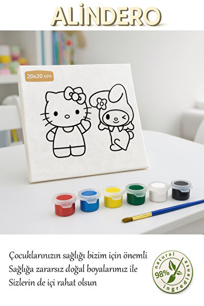 Alindero Çocuk boyama tuval seti HELLO KİTTY MELODY 6 lı akrilik boya + fırça...