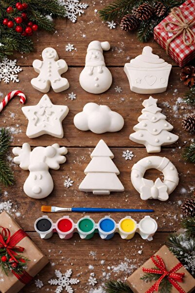 Atölye yüksel Kış Günü Taş Boyama Seti – 9 Taş + 6 Renk Boya + 1 Fırça