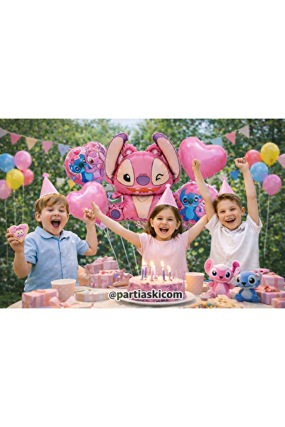 PARTİ AŞKI Pembe Renk Stitch 5'li Folyo Balon Seti &Stitch Konsept Doğum Günü...
