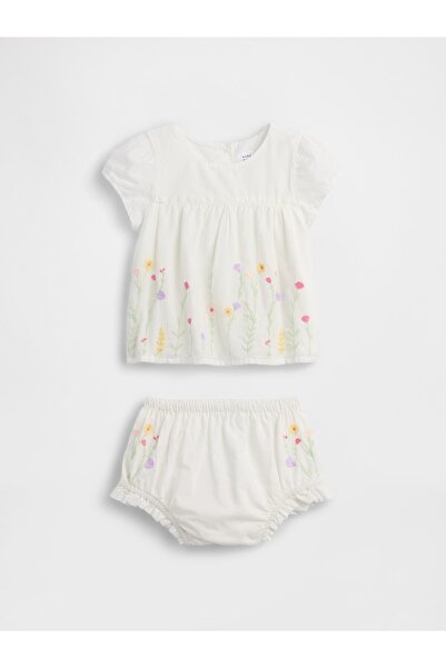 GAP Bebek Beyaz Çiçek İşlemeli Outfit Set